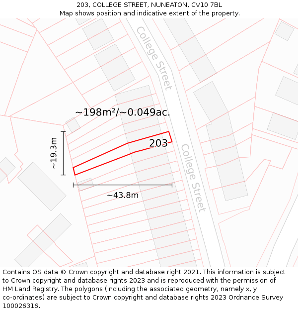 203, COLLEGE STREET, NUNEATON, CV10 7BL: Plot and title map