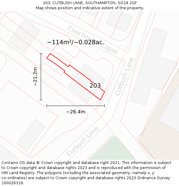 203, CUTBUSH LANE, SOUTHAMPTON, SO18 2GF: Plot and title map