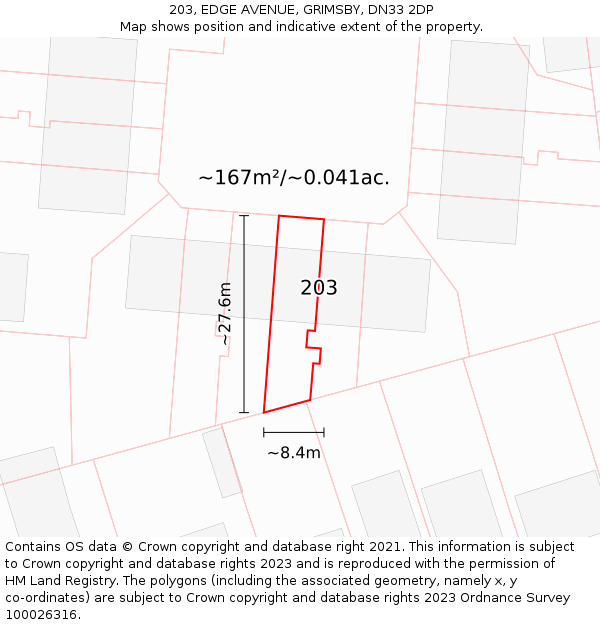 203, EDGE AVENUE, GRIMSBY, DN33 2DP: Plot and title map