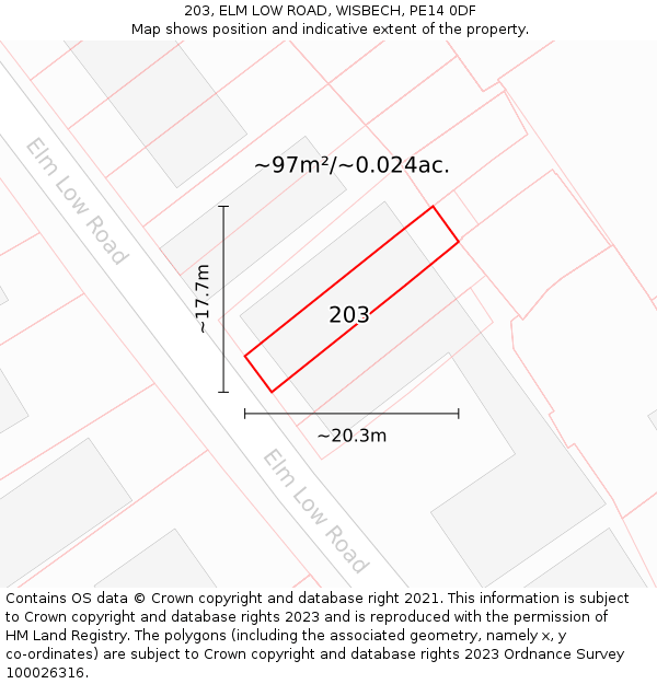 203, ELM LOW ROAD, WISBECH, PE14 0DF: Plot and title map