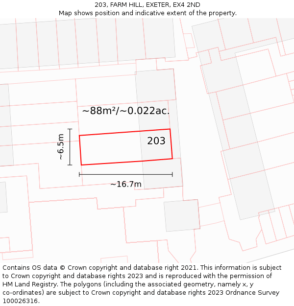 203, FARM HILL, EXETER, EX4 2ND: Plot and title map