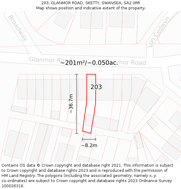 203, GLANMOR ROAD, SKETTY, SWANSEA, SA2 0RR: Plot and title map
