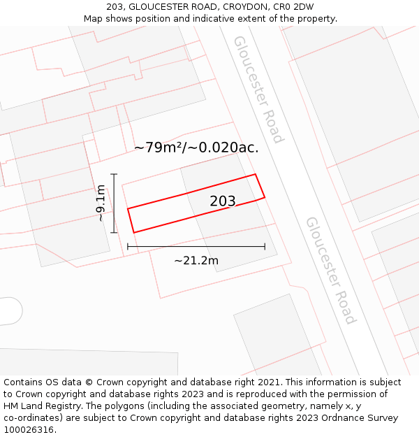 203, GLOUCESTER ROAD, CROYDON, CR0 2DW: Plot and title map