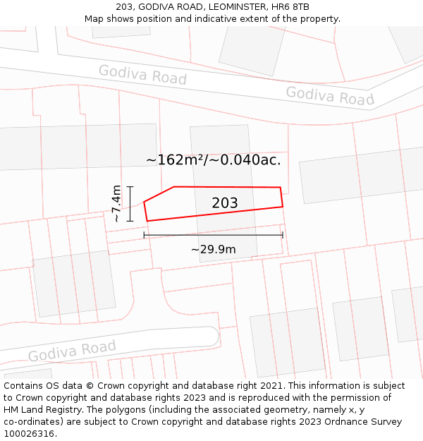 203, GODIVA ROAD, LEOMINSTER, HR6 8TB: Plot and title map