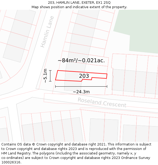 203, HAMLIN LANE, EXETER, EX1 2SQ: Plot and title map