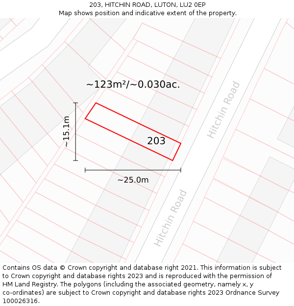 203, HITCHIN ROAD, LUTON, LU2 0EP: Plot and title map