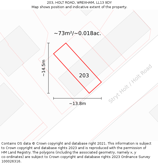 203, HOLT ROAD, WREXHAM, LL13 9DY: Plot and title map