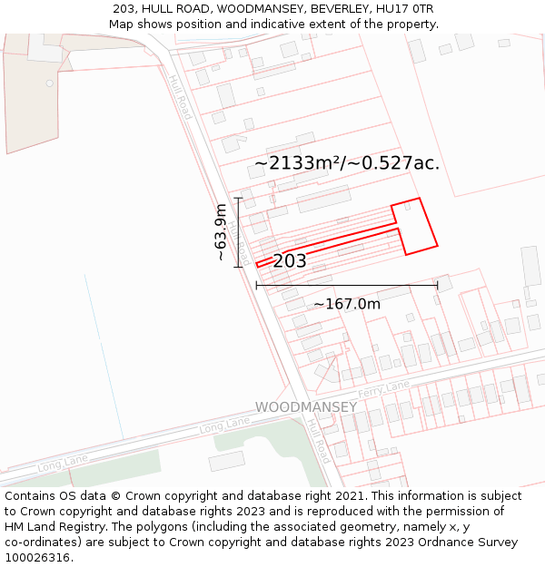 203, HULL ROAD, WOODMANSEY, BEVERLEY, HU17 0TR: Plot and title map