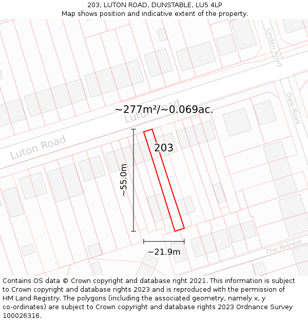 203, LUTON ROAD, DUNSTABLE, LU5 4LP: Plot and title map
