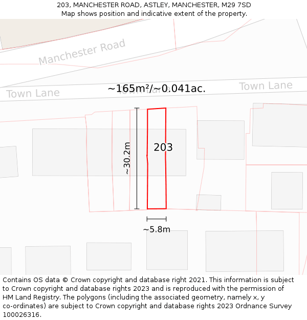 203, MANCHESTER ROAD, ASTLEY, MANCHESTER, M29 7SD: Plot and title map
