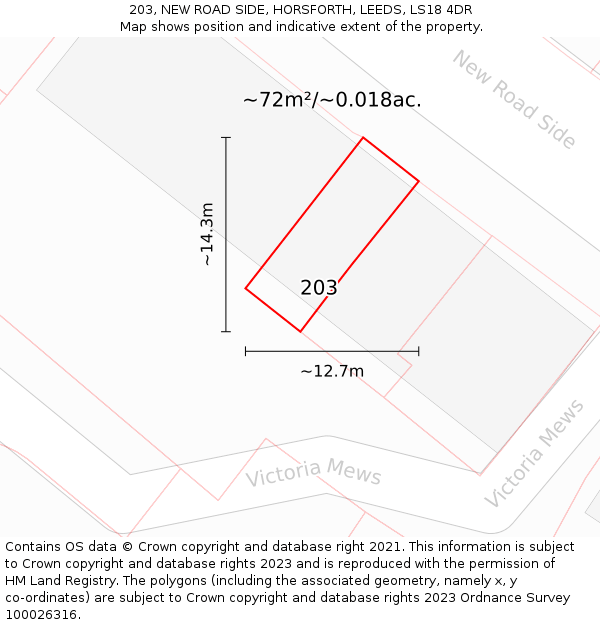 203, NEW ROAD SIDE, HORSFORTH, LEEDS, LS18 4DR: Plot and title map