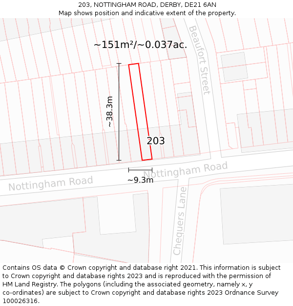 203, NOTTINGHAM ROAD, DERBY, DE21 6AN: Plot and title map