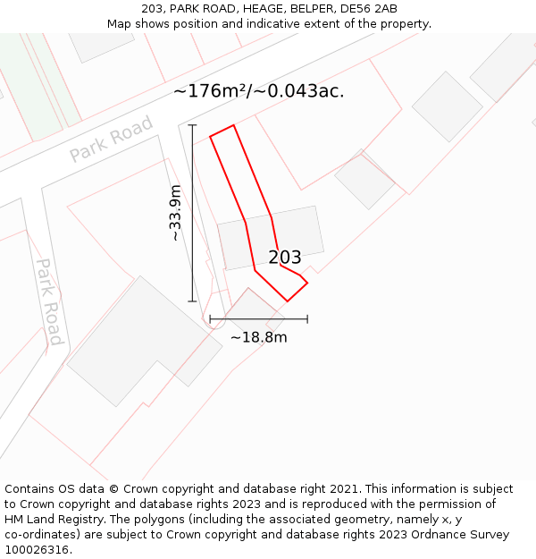 203, PARK ROAD, HEAGE, BELPER, DE56 2AB: Plot and title map