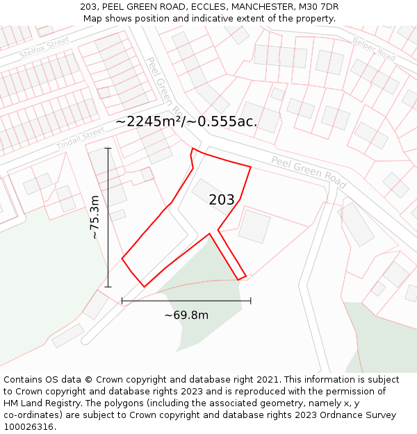 203, PEEL GREEN ROAD, ECCLES, MANCHESTER, M30 7DR: Plot and title map