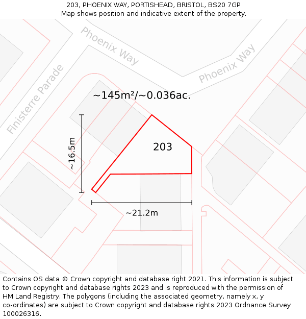 203, PHOENIX WAY, PORTISHEAD, BRISTOL, BS20 7GP: Plot and title map