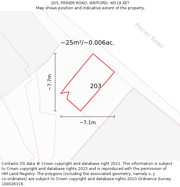 203, PINNER ROAD, WATFORD, WD19 4ET: Plot and title map