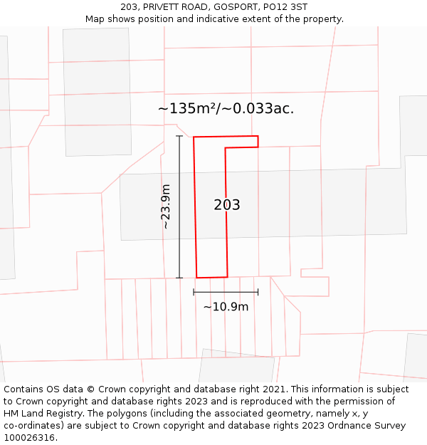 203, PRIVETT ROAD, GOSPORT, PO12 3ST: Plot and title map