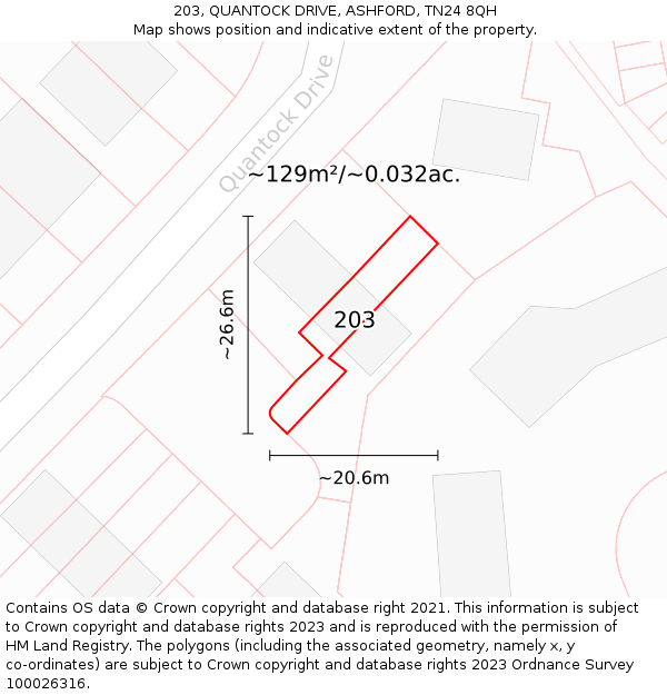 203, QUANTOCK DRIVE, ASHFORD, TN24 8QH: Plot and title map