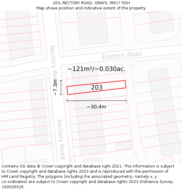 203, RECTORY ROAD, GRAYS, RM17 5SH: Plot and title map