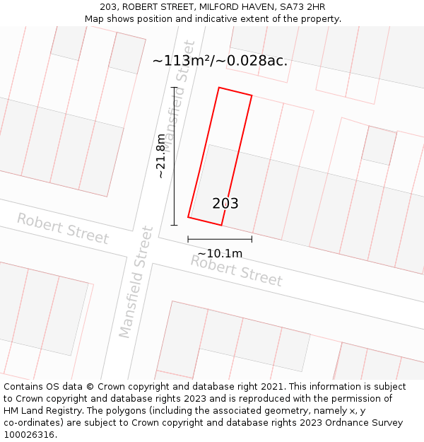 203, ROBERT STREET, MILFORD HAVEN, SA73 2HR: Plot and title map