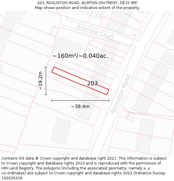 203, ROSLISTON ROAD, BURTON-ON-TRENT, DE15 9RF: Plot and title map
