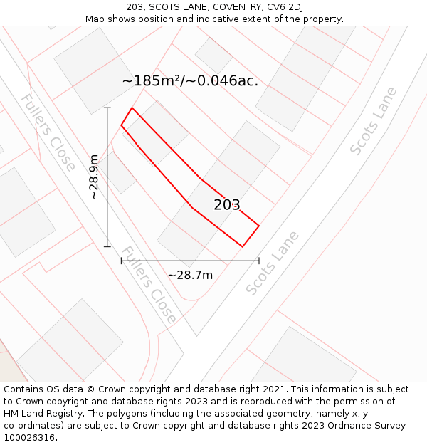203, SCOTS LANE, COVENTRY, CV6 2DJ: Plot and title map