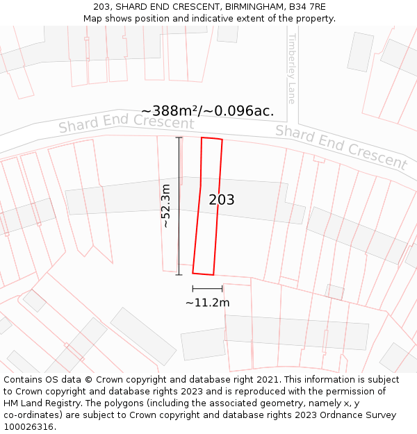 203, SHARD END CRESCENT, BIRMINGHAM, B34 7RE: Plot and title map