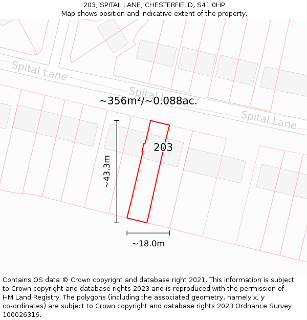 203, SPITAL LANE, CHESTERFIELD, S41 0HP: Plot and title map