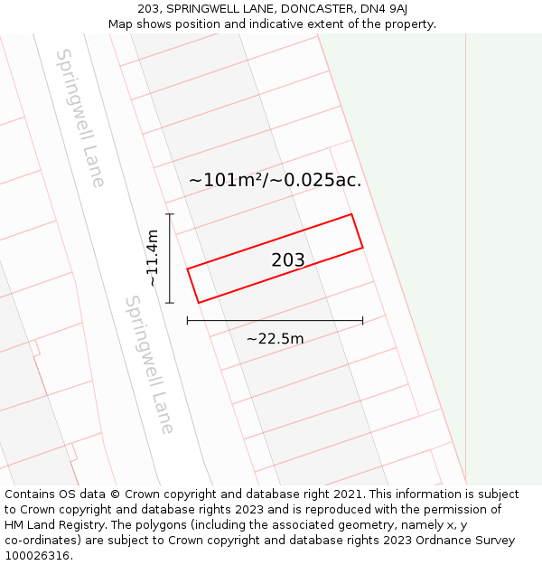 203, SPRINGWELL LANE, DONCASTER, DN4 9AJ: Plot and title map