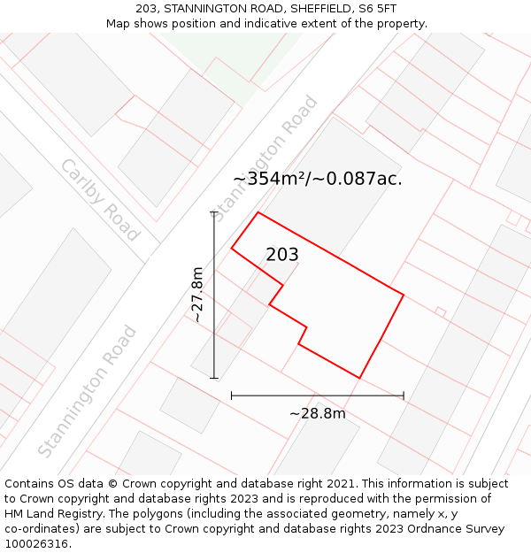 203, STANNINGTON ROAD, SHEFFIELD, S6 5FT: Plot and title map