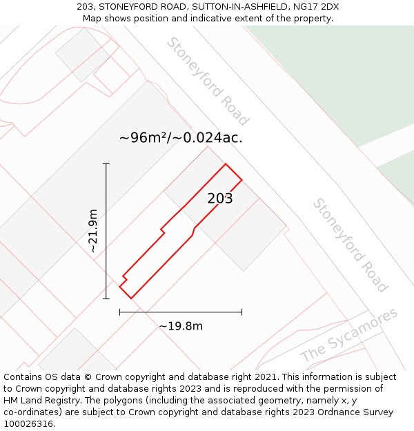 203, STONEYFORD ROAD, SUTTON-IN-ASHFIELD, NG17 2DX: Plot and title map