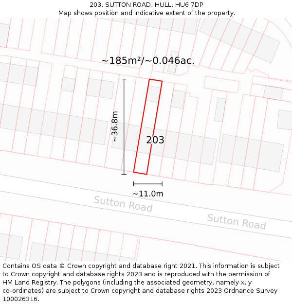 203, SUTTON ROAD, HULL, HU6 7DP: Plot and title map