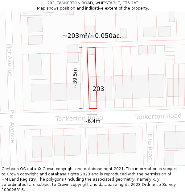 203, TANKERTON ROAD, WHITSTABLE, CT5 2AT: Plot and title map