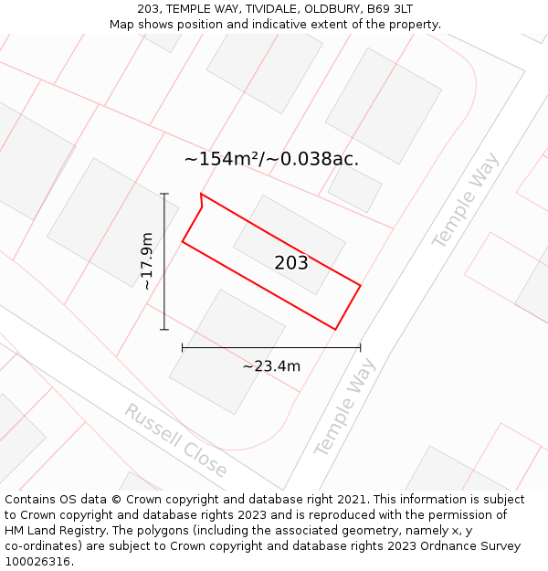 203, TEMPLE WAY, TIVIDALE, OLDBURY, B69 3LT: Plot and title map