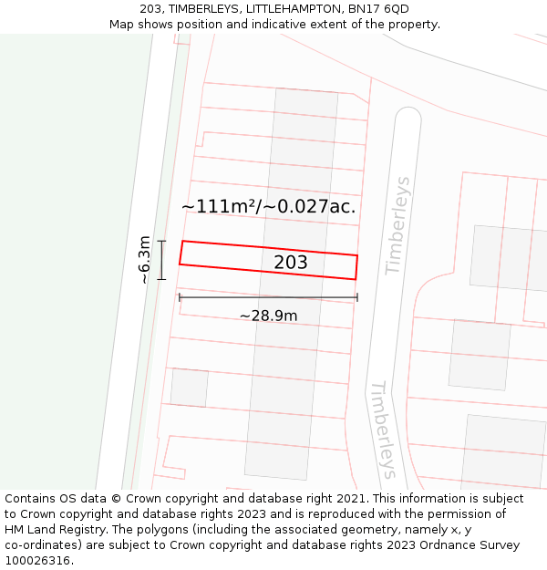 203, TIMBERLEYS, LITTLEHAMPTON, BN17 6QD: Plot and title map