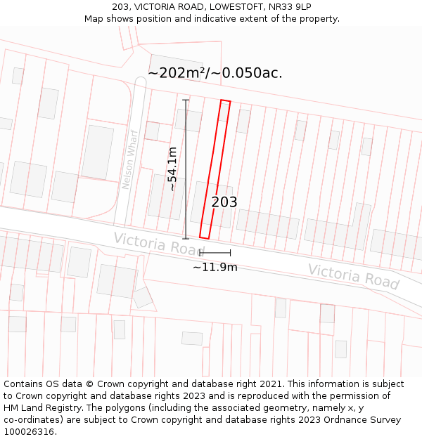 203, VICTORIA ROAD, LOWESTOFT, NR33 9LP: Plot and title map