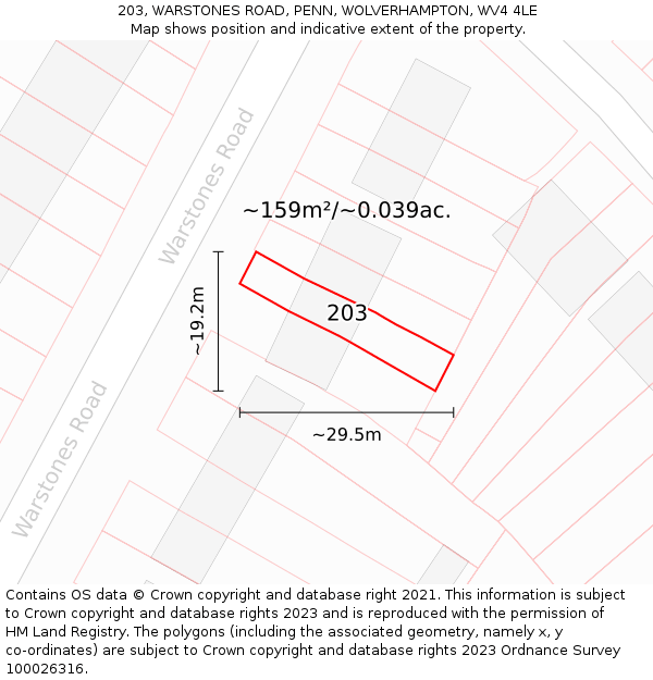 203, WARSTONES ROAD, PENN, WOLVERHAMPTON, WV4 4LE: Plot and title map