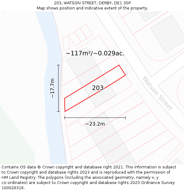 203, WATSON STREET, DERBY, DE1 3SP: Plot and title map