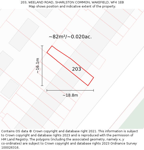 203, WEELAND ROAD, SHARLSTON COMMON, WAKEFIELD, WF4 1EB: Plot and title map