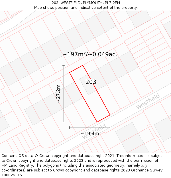 203, WESTFIELD, PLYMOUTH, PL7 2EH: Plot and title map