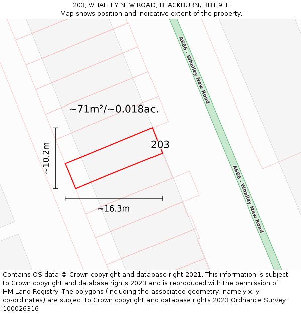 203, WHALLEY NEW ROAD, BLACKBURN, BB1 9TL: Plot and title map
