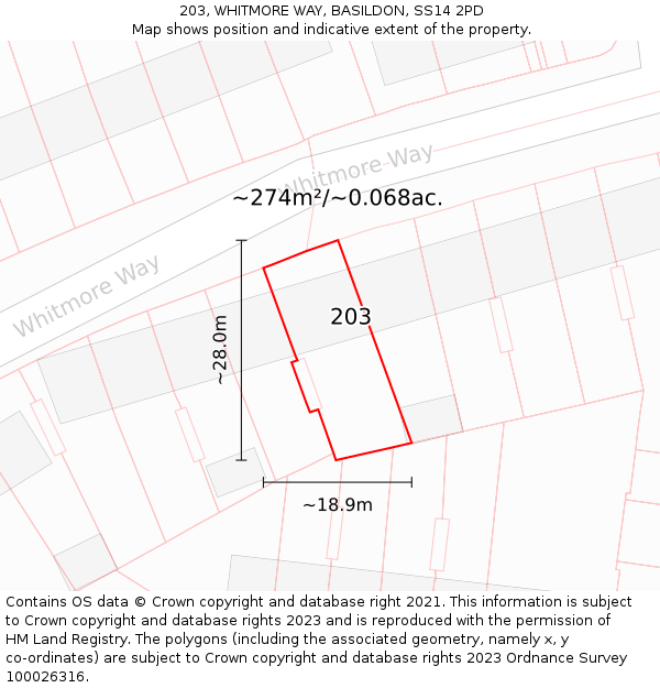 203, WHITMORE WAY, BASILDON, SS14 2PD: Plot and title map