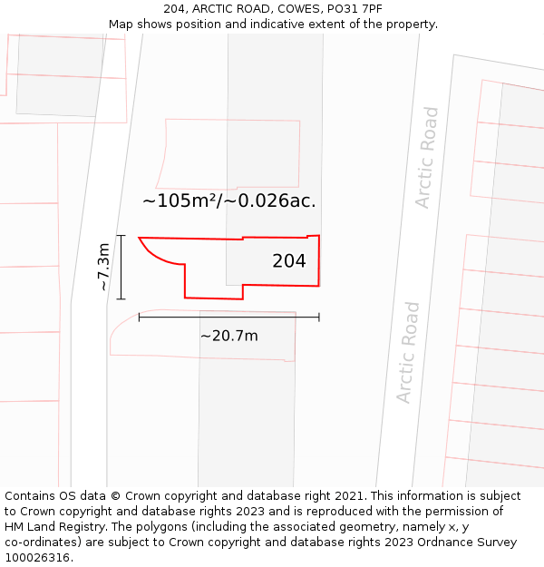204, ARCTIC ROAD, COWES, PO31 7PF: Plot and title map