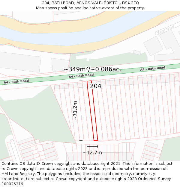 204, BATH ROAD, ARNOS VALE, BRISTOL, BS4 3EQ: Plot and title map