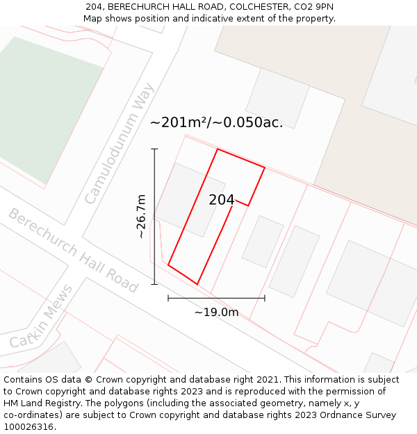204, BERECHURCH HALL ROAD, COLCHESTER, CO2 9PN: Plot and title map