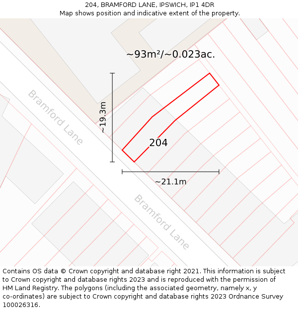 204, BRAMFORD LANE, IPSWICH, IP1 4DR: Plot and title map