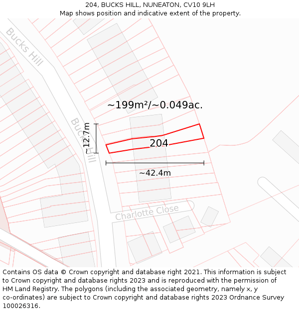 204, BUCKS HILL, NUNEATON, CV10 9LH: Plot and title map