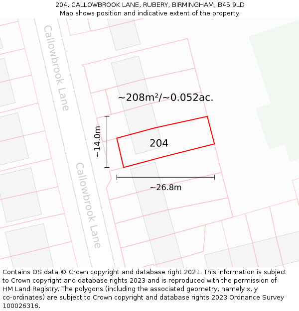 204, CALLOWBROOK LANE, RUBERY, BIRMINGHAM, B45 9LD: Plot and title map