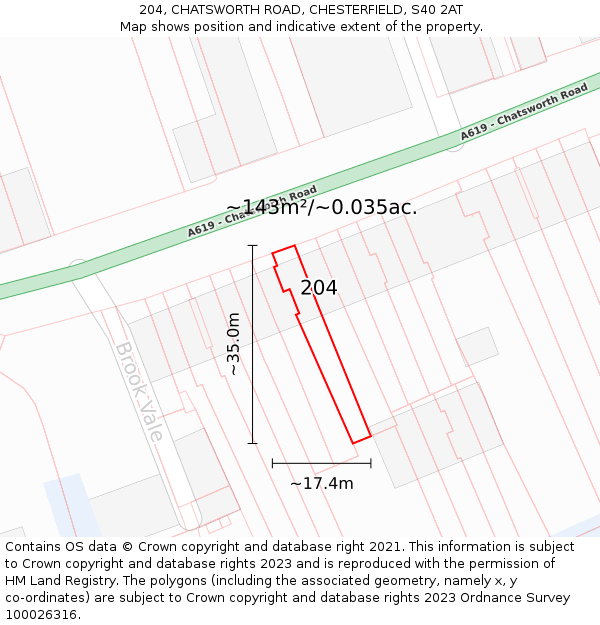 204, CHATSWORTH ROAD, CHESTERFIELD, S40 2AT: Plot and title map