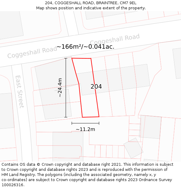 204, COGGESHALL ROAD, BRAINTREE, CM7 9EL: Plot and title map